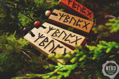 Child Protection - Personalised Viking Rune Talisman - Oak Wood Norse Charm Necklace - Incense and Pendant - Handmade Box