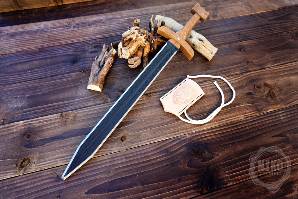 Wooden Viking Sword and Almond Shield - Handmade Personalised Toy - A