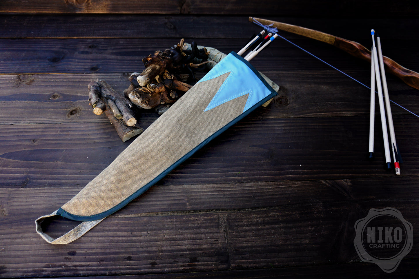 Handmade Toy Linen Quiver for Large Bow – Includes 3 Wooden Arrows