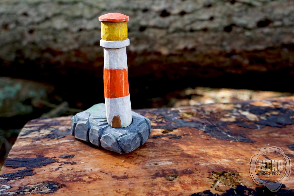 Hand-Carved Wooden Lighthouse – Personalised Home Decor. Whittled from Basswood (2)