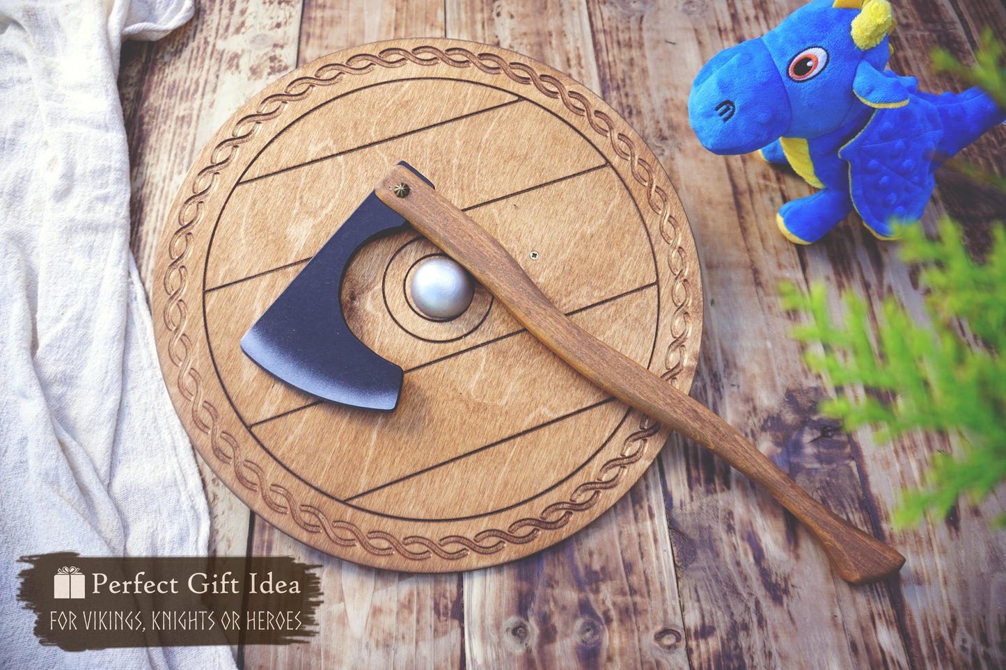 Wooden Viking Axe and Round Shield - Handmade Personalised Toy