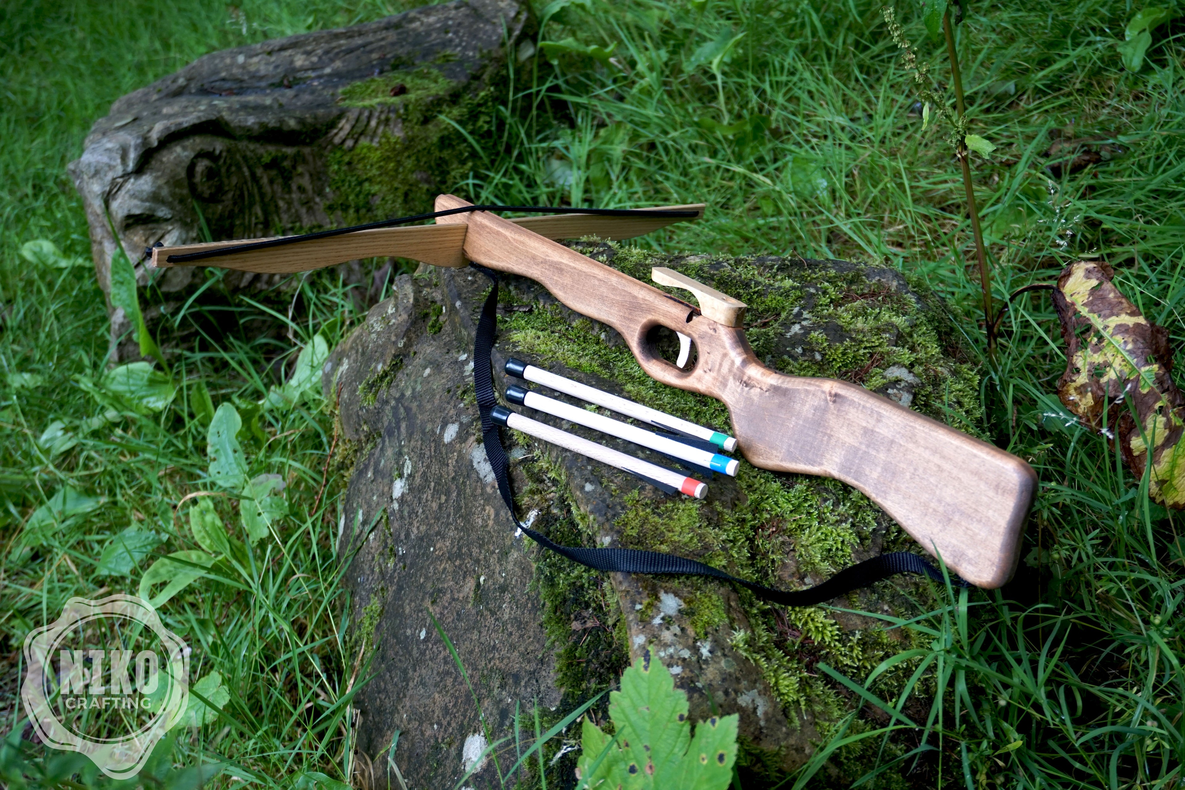 Large Wooden Crossbow and 3 Arrows: Handmade, Personalised Gift