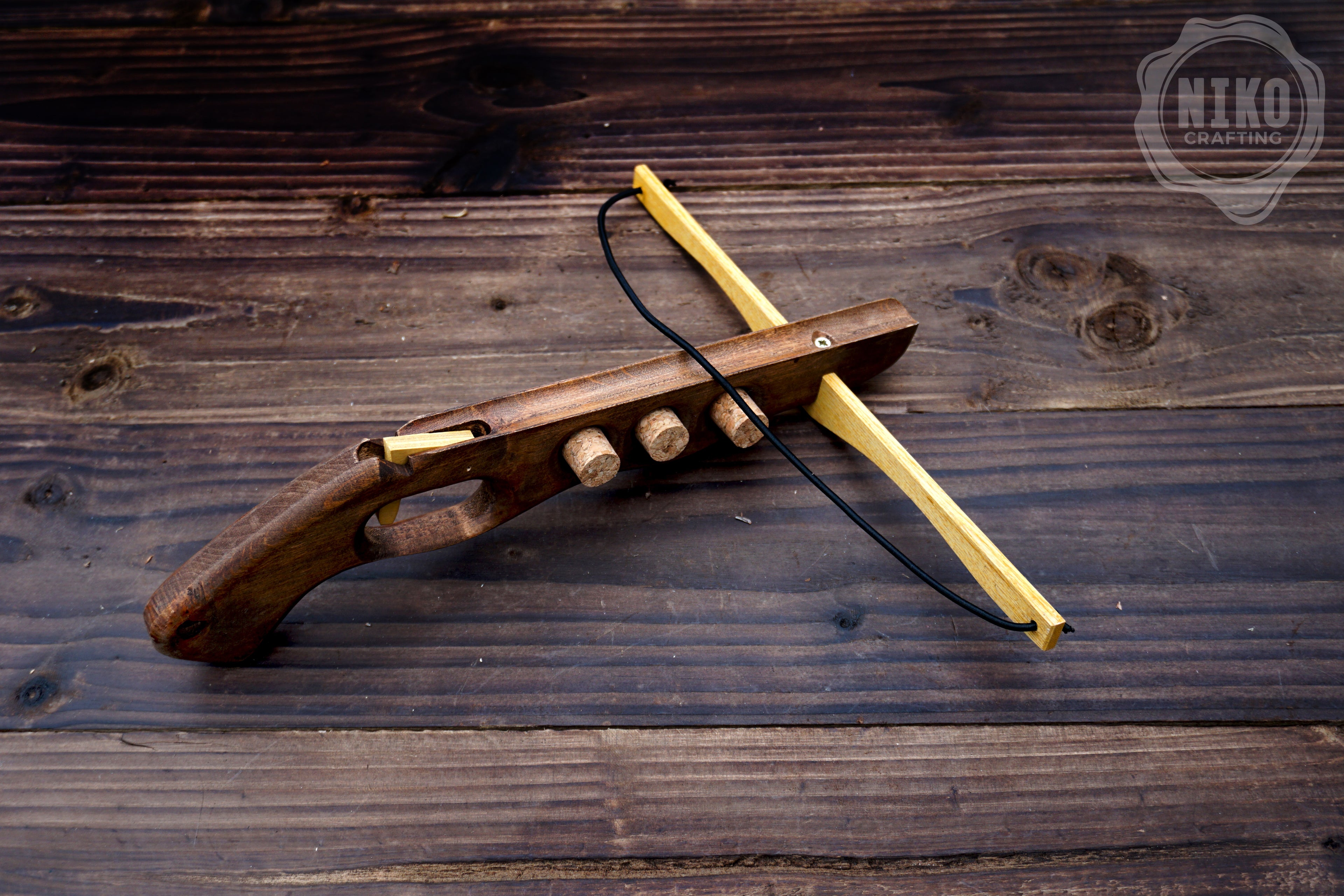 Wooden Cork-Crossbow and 3 corck: Handmade, Personalised Gift toy