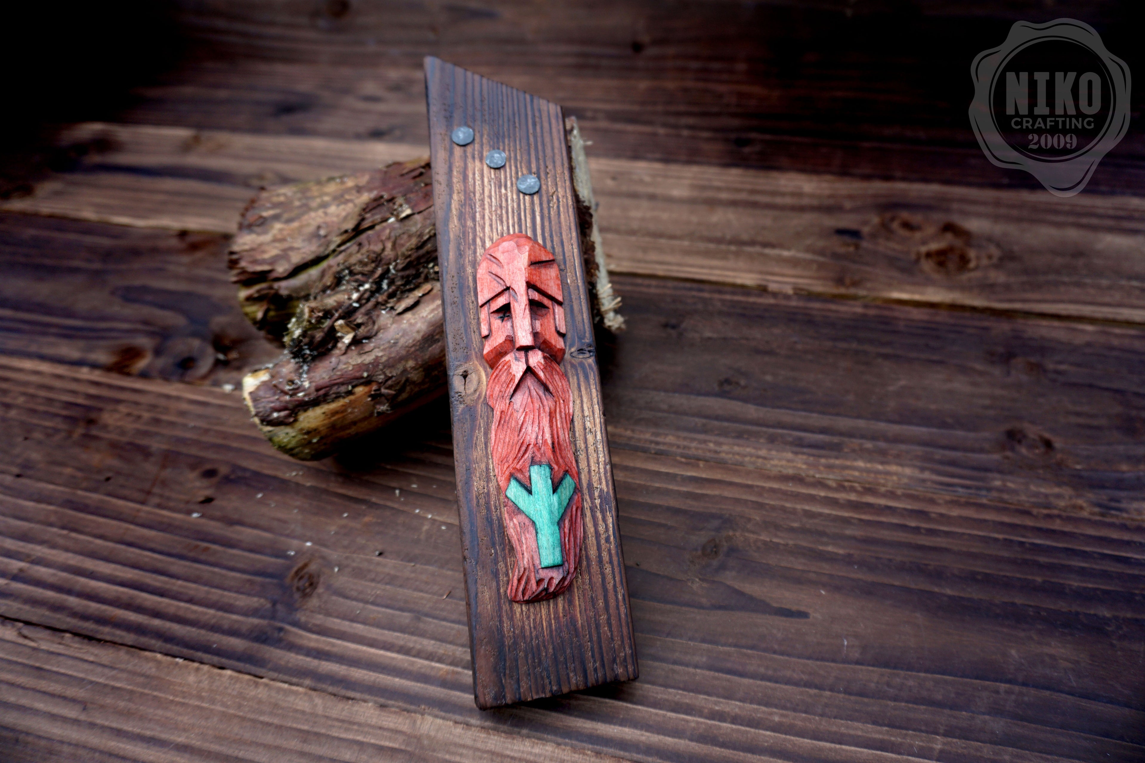 Hand-Carved Odin Wall Art - Algiz Viking Rune - Handmade Personalised Home Protection Amulet