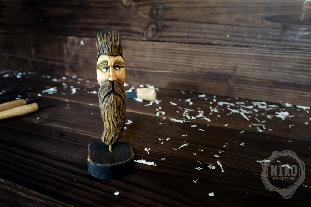 Hand-Carved Bearded Viking- Whittled Standing Figurine. Personalised Bearded man