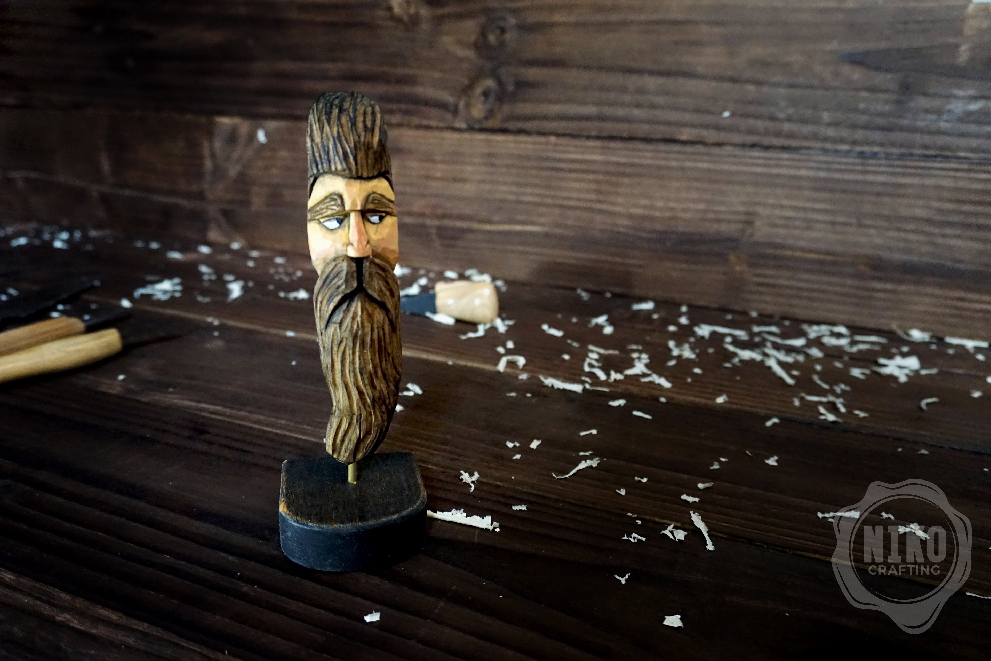 Hand-Carved Bearded Viking- Whittled Standing Figurine. Personalised Bearded man