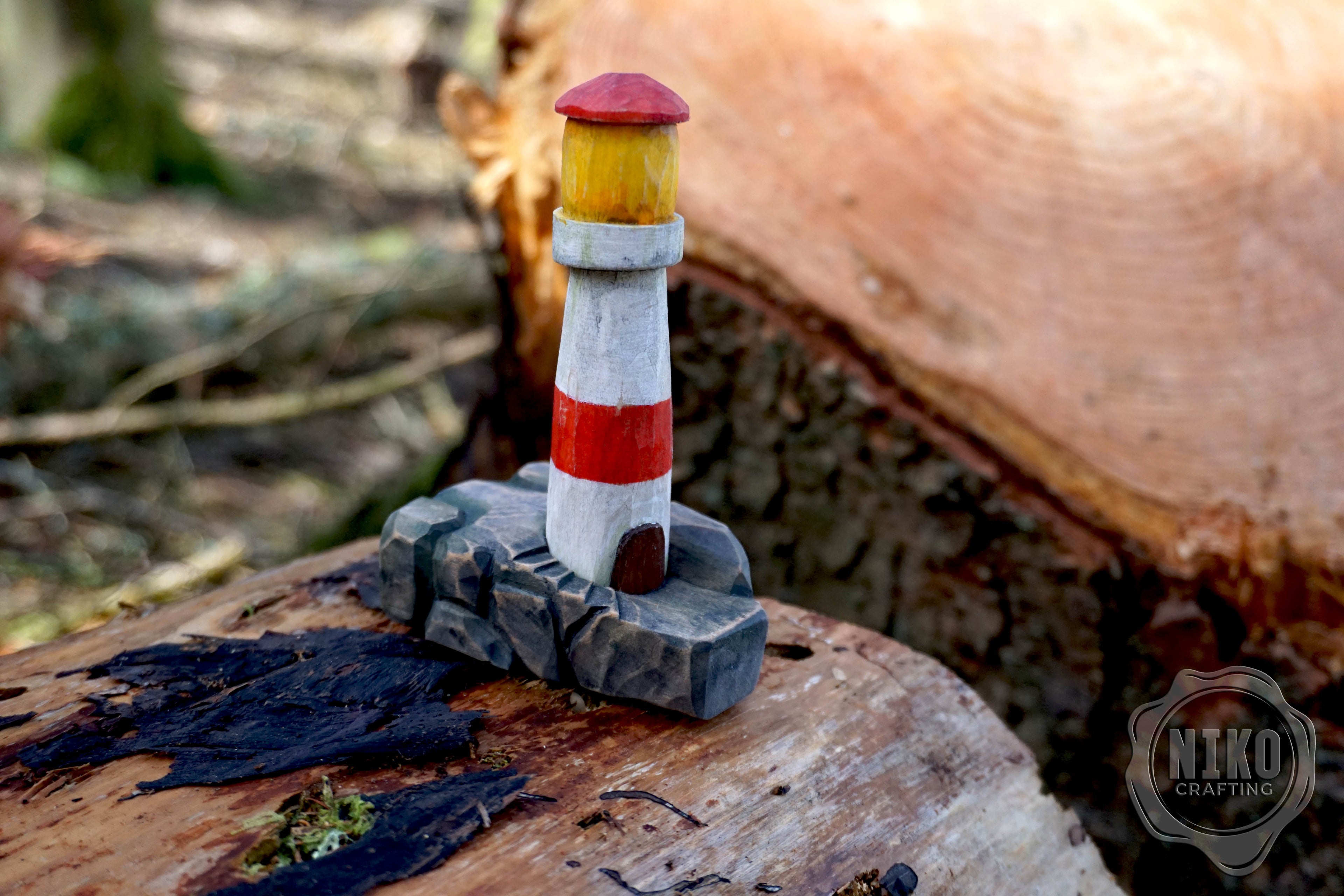 Hand-Carved Wooden Lighthouse – Personalised Home Decor. Whittled from Basswood