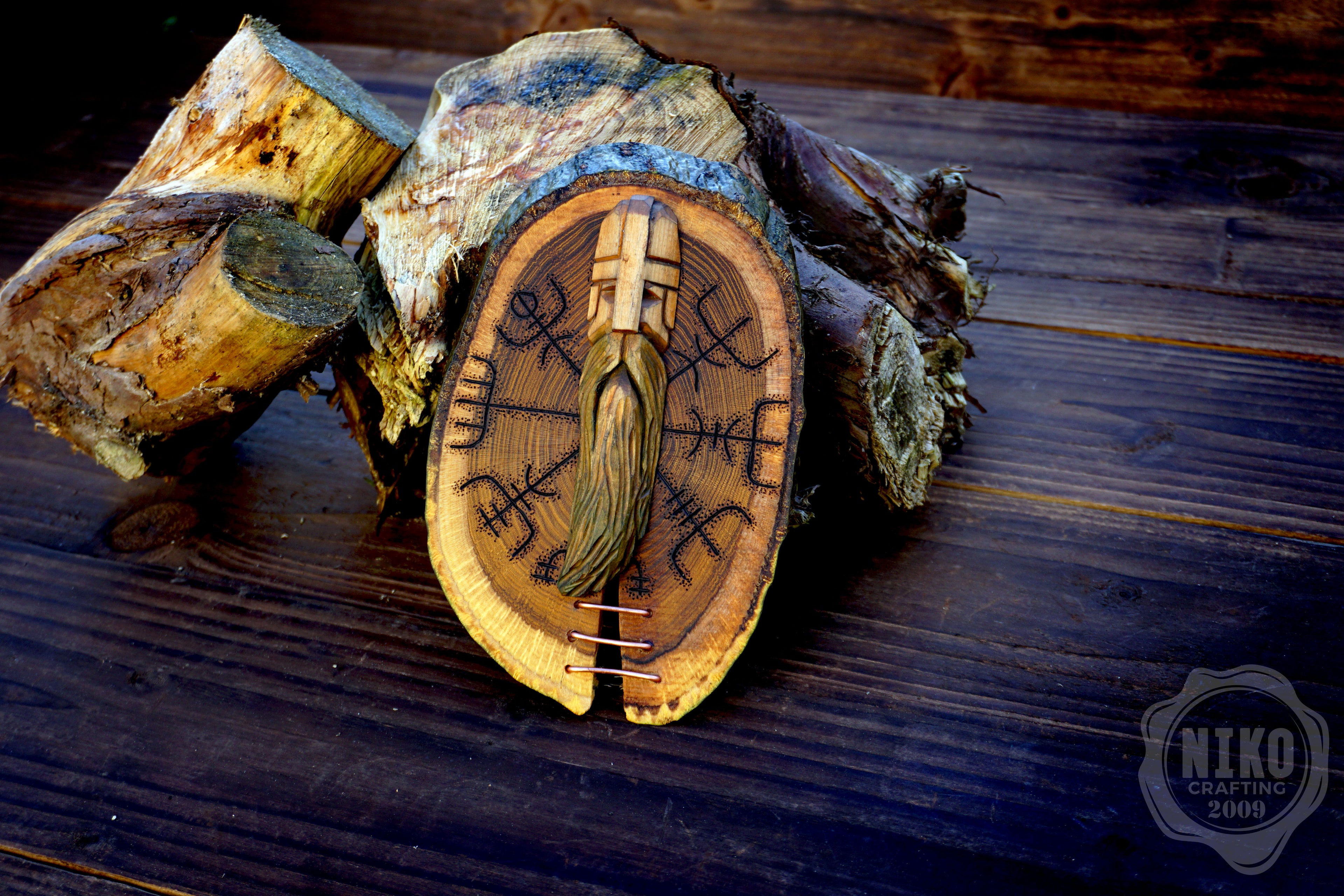 Hand Carved Viking Wall Art – Lime Wood, Laburnum. Vegvisir - Viking Norse, icelandic Decor