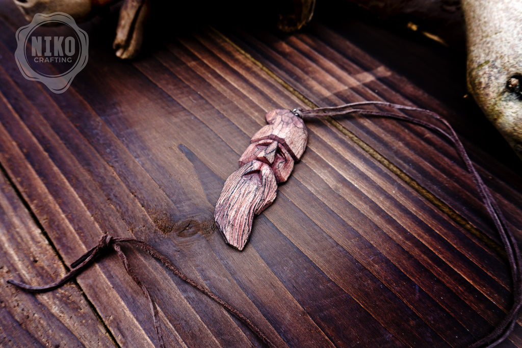 Hand-Carved Pendant - Norse Jewellery. Wooden Necklace on Leather Cord - Personalized whittling gift.