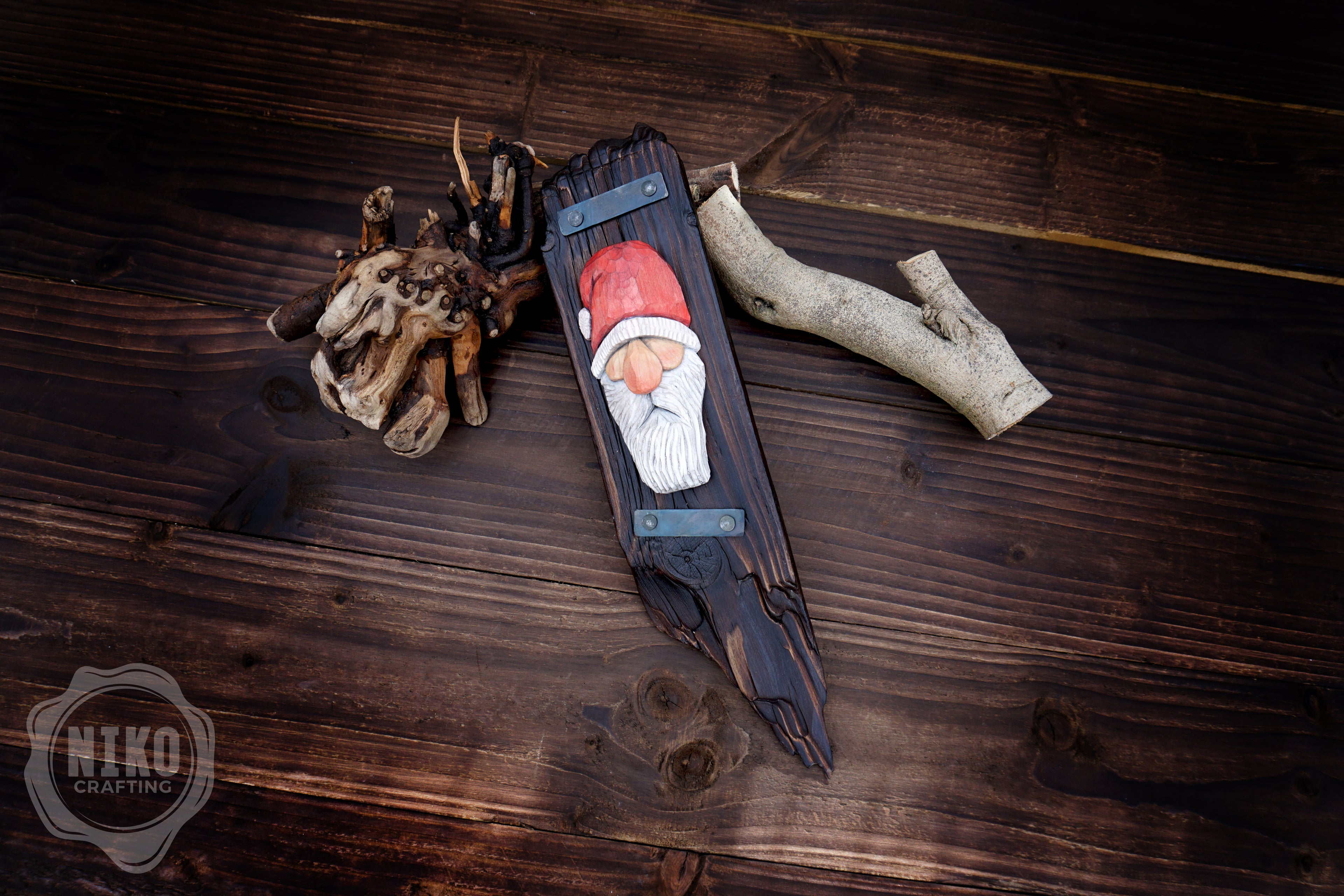 Hand-Carved Santa Claus Wall Art- Rustic Christmas Decoration. Personalised gift - A