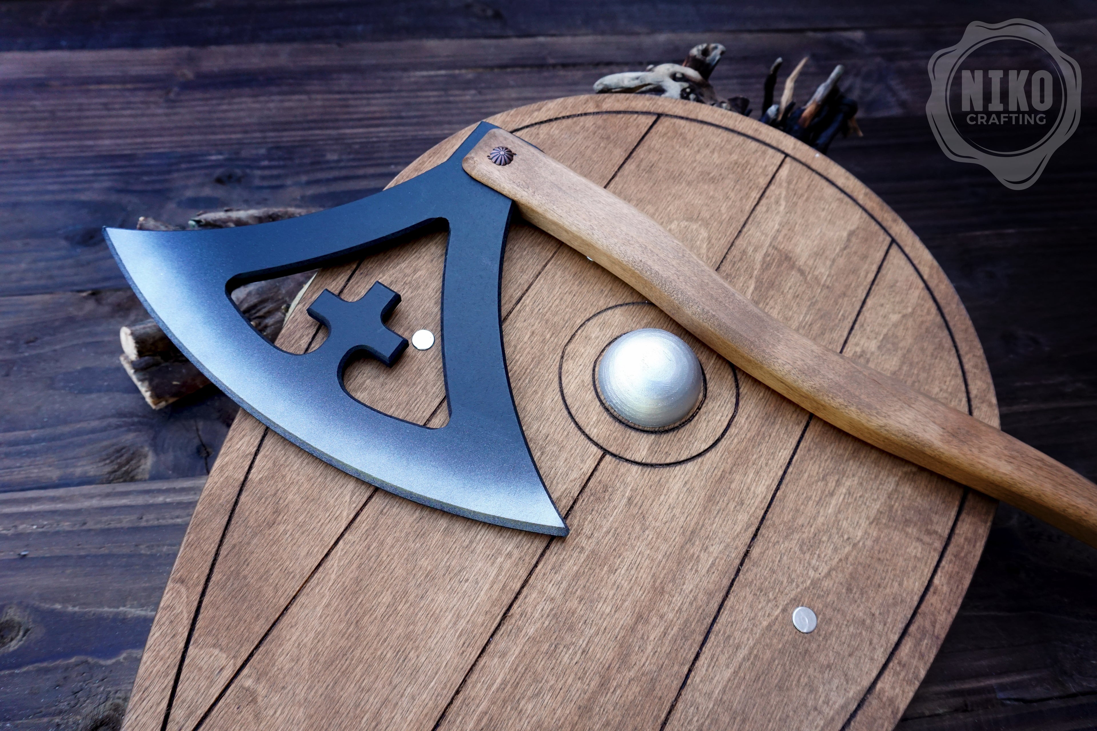 Wooden Viking Axe and Almond Shield - Gotland - Handmade Personalised Toy