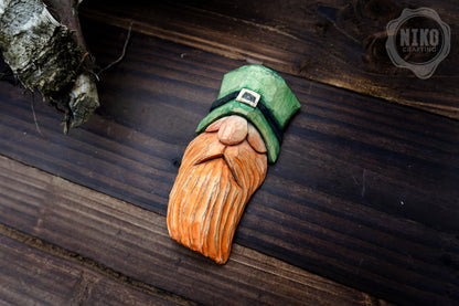 Hand-Carved Wooden Leprechaun, gnome - Personalized Hanging Home Decoration