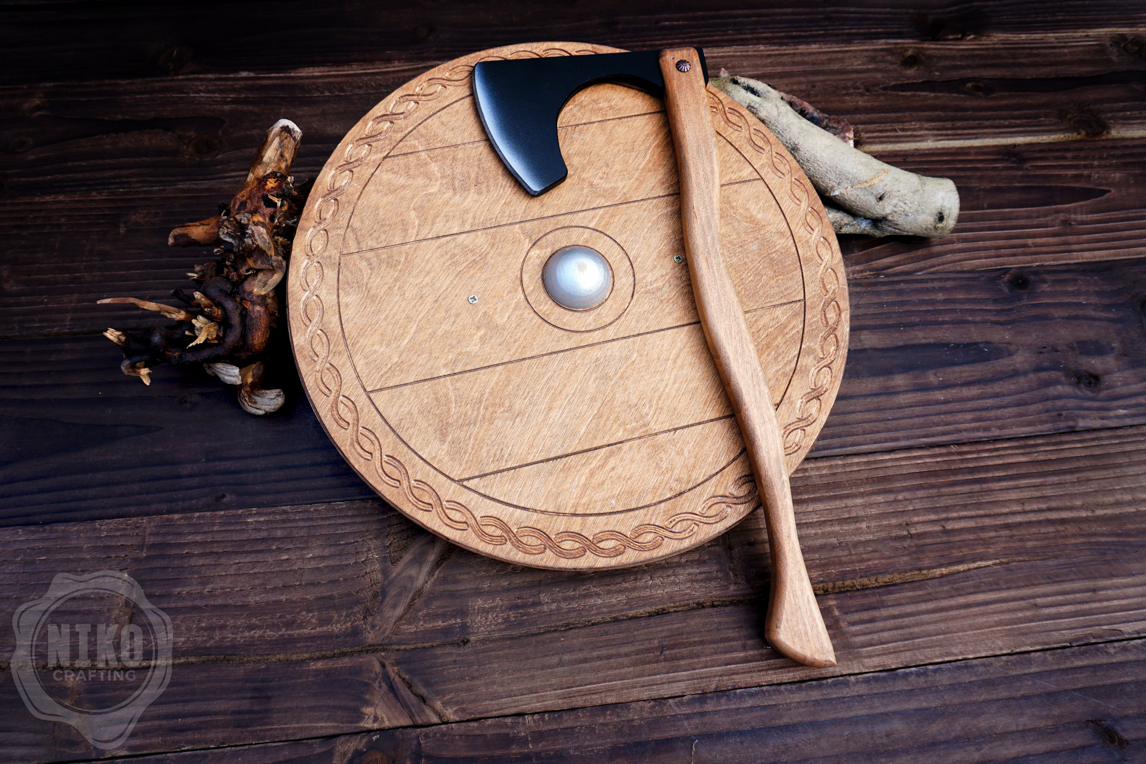 Wooden Viking Axe and Round Shield - Handmade Personalised Toy