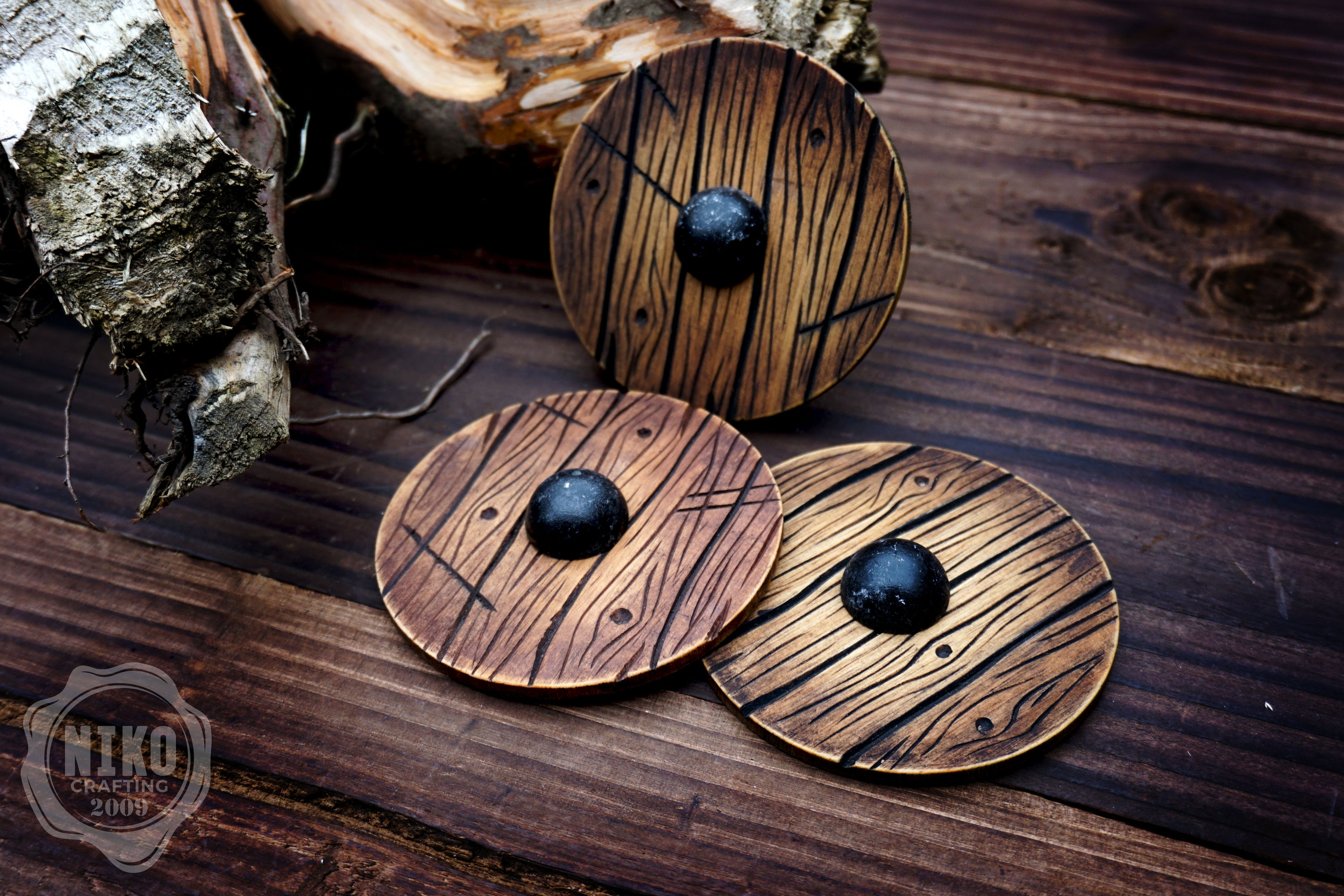 Wooden Fridge Magnet - Viking Round Shield: Hand-Carved,Personalised and Unique (a)