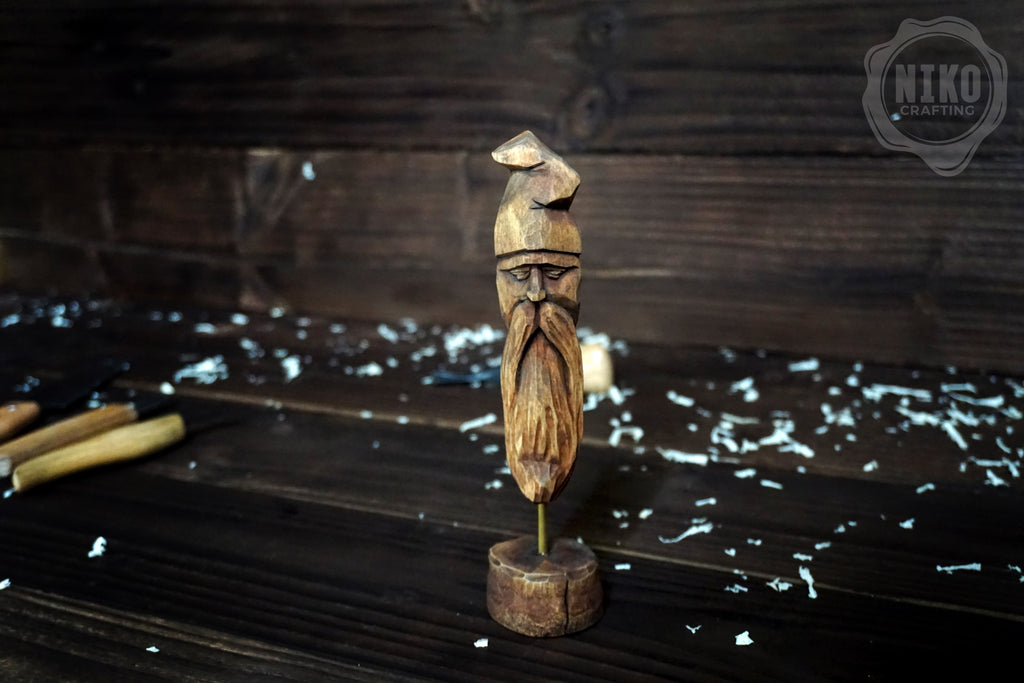 Hand-Carved Bearded Viking- Whittled Standing Figurine. Personalised Viking in Hat