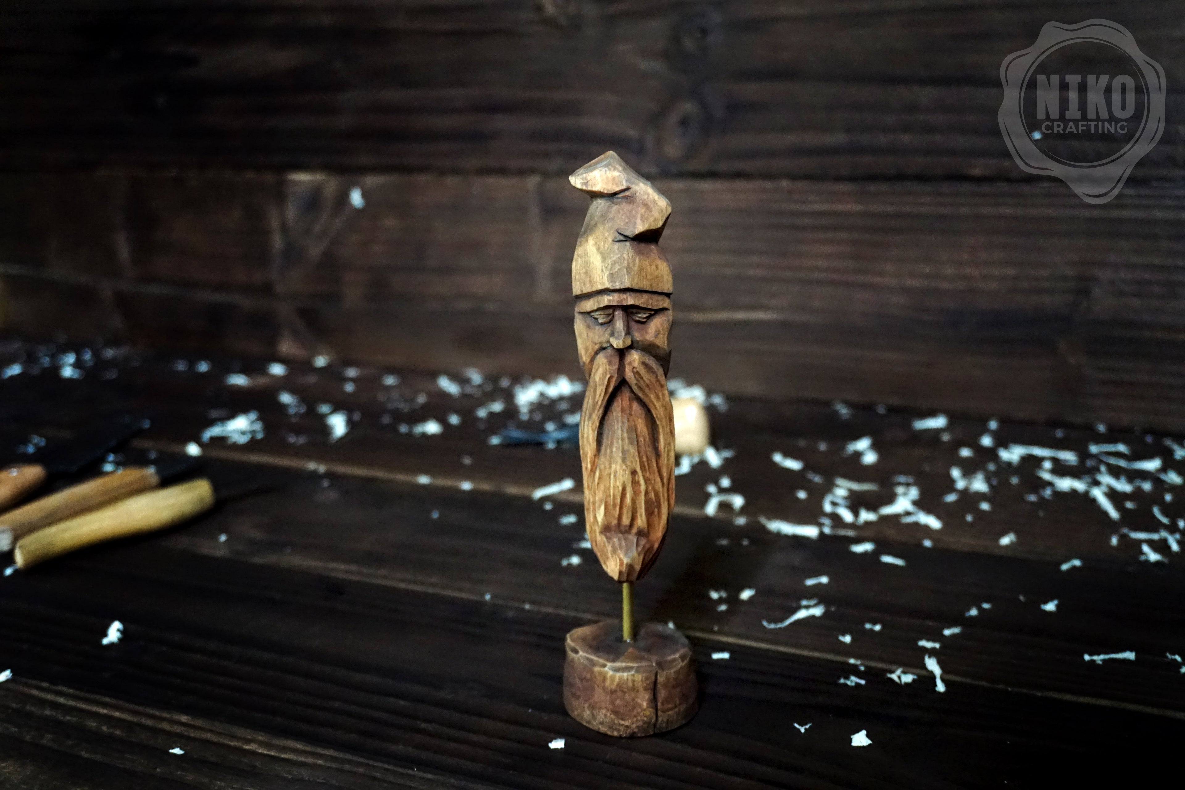 Hand-Carved Bearded Viking- Whittled Standing Figurine. Personalised Viking in Hat