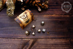 Metal Dice in Wooden Box - Hand-made pyrography: Skull - Personalized Dungeons and dragons Gift