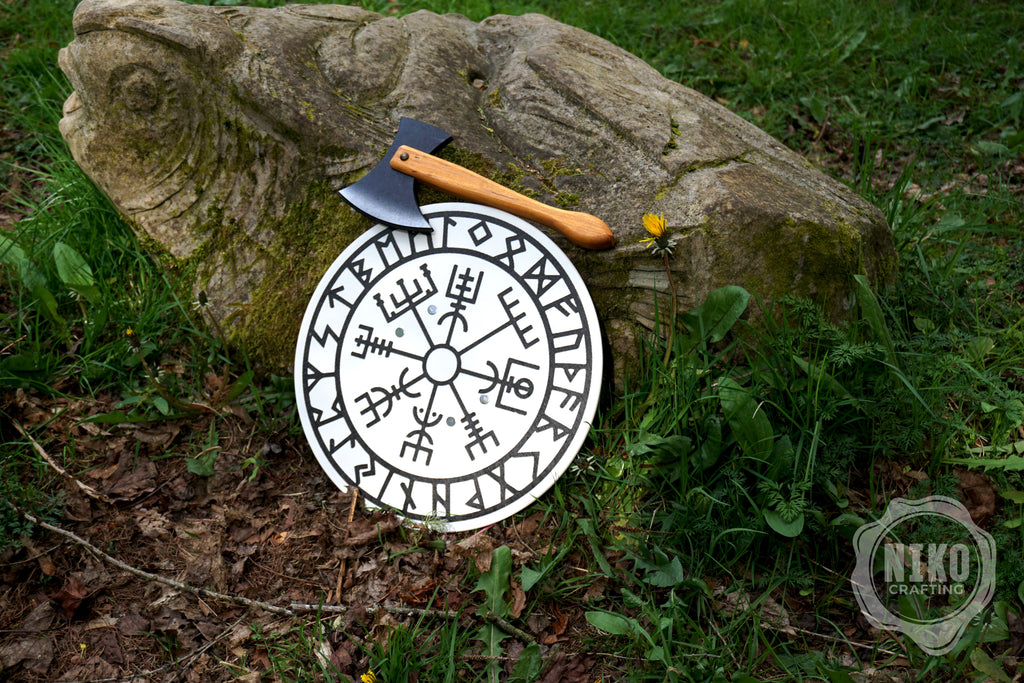 Wooden Small Toy Axe and Vegvisir Shield - Handmade, Personalised gift