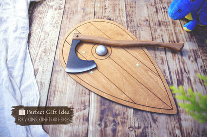 Wooden Viking Axe and Almond Shield - Handmade Personalised Toy