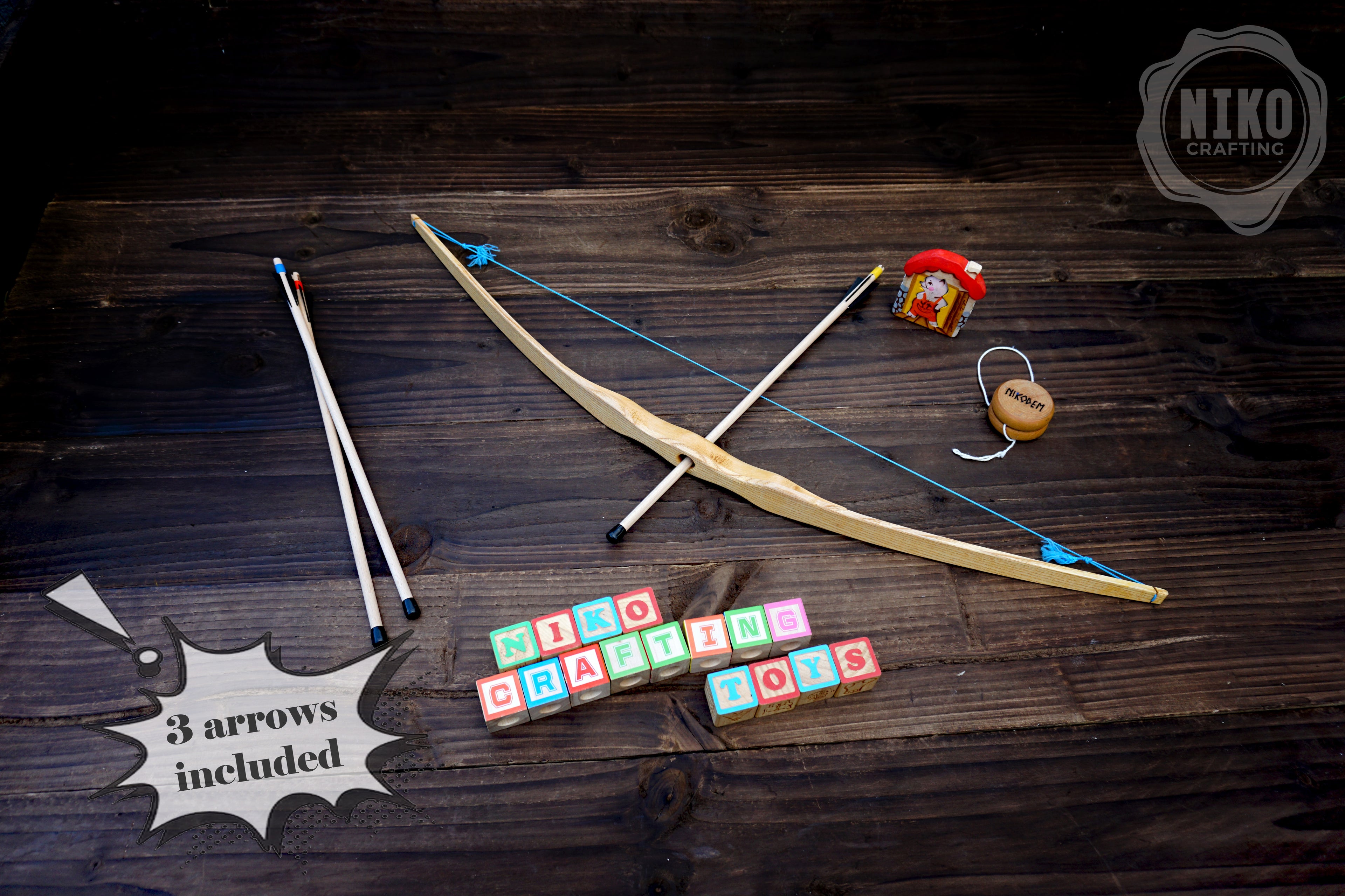 Small Wooden Bow and Arrows: Handmade, Personalised Gift