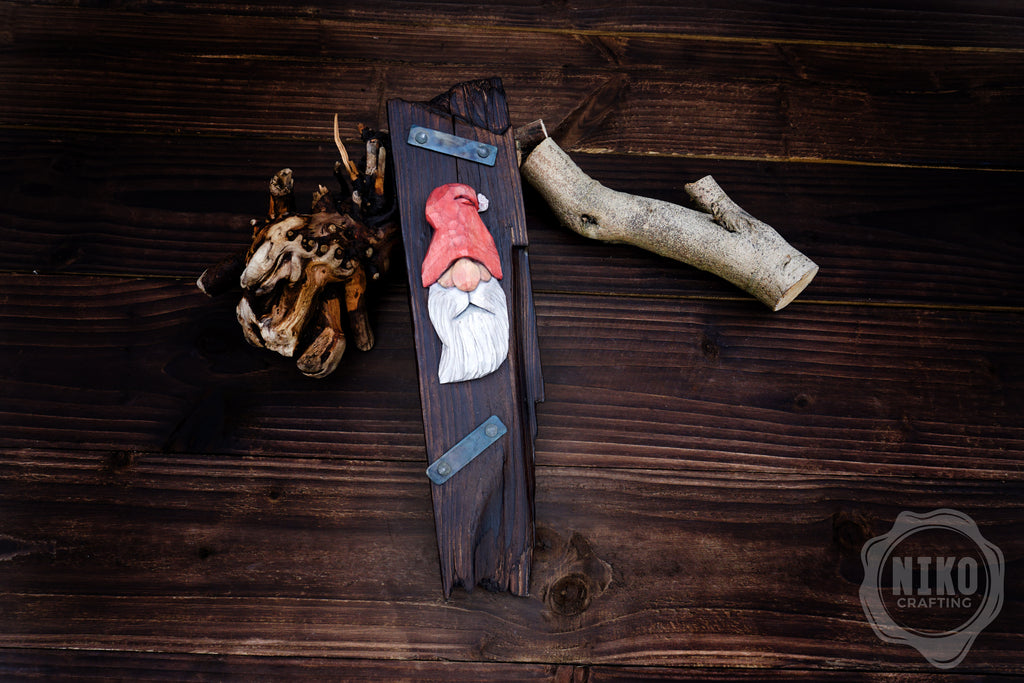 Hand-Carved Santa Claus Wall Art- Rustic Christmas Decoration. Personalised gift - C