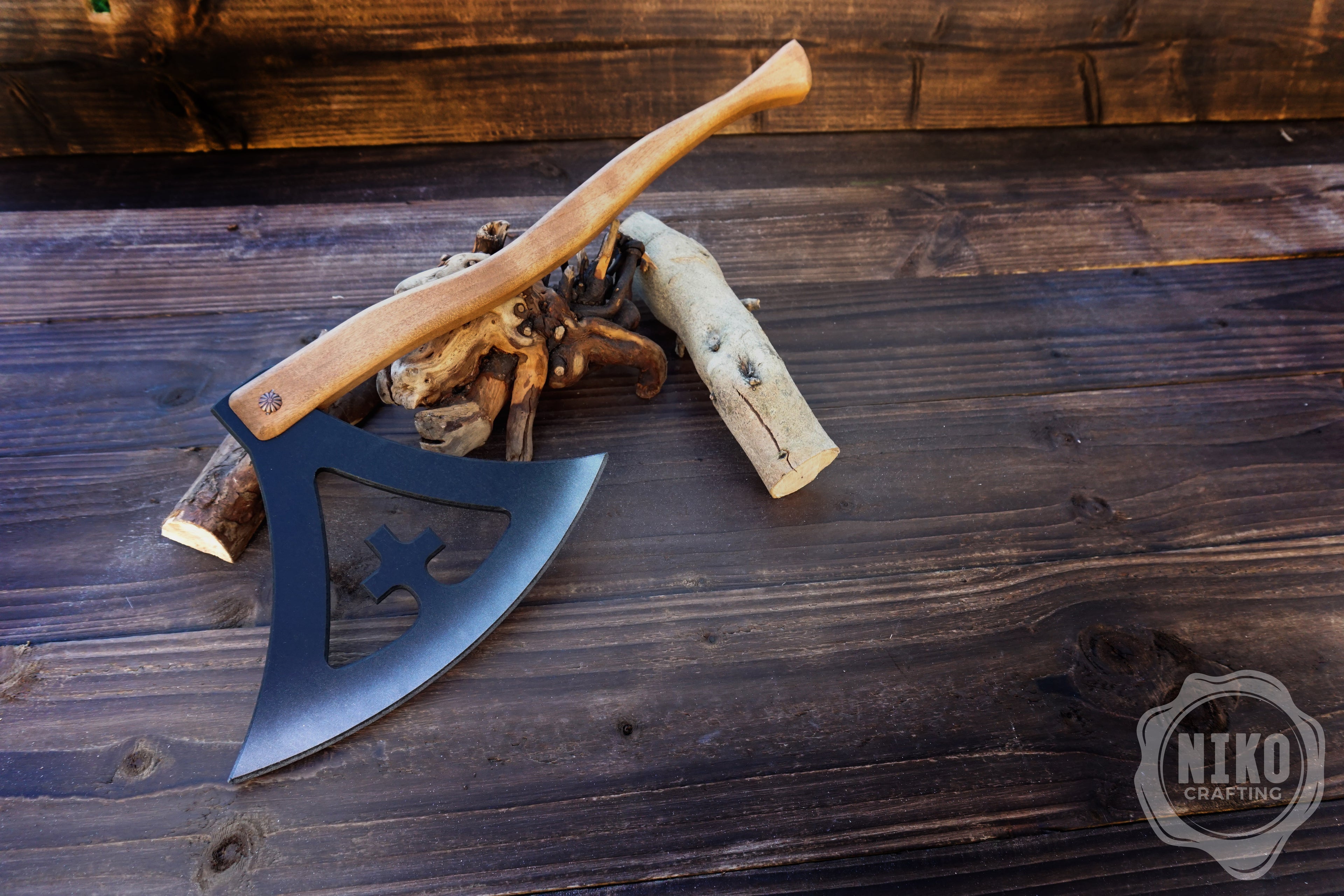 Wooden Viking Axe and Round Shield - Gotland - Handmade Personalised Toy