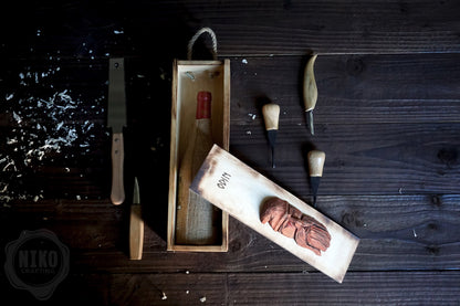Handmade Wooden Wine Box - Carved Odin on Sliding Lid. Personalized Viking Gift - Chest with Rope Handle & Pyrography.
