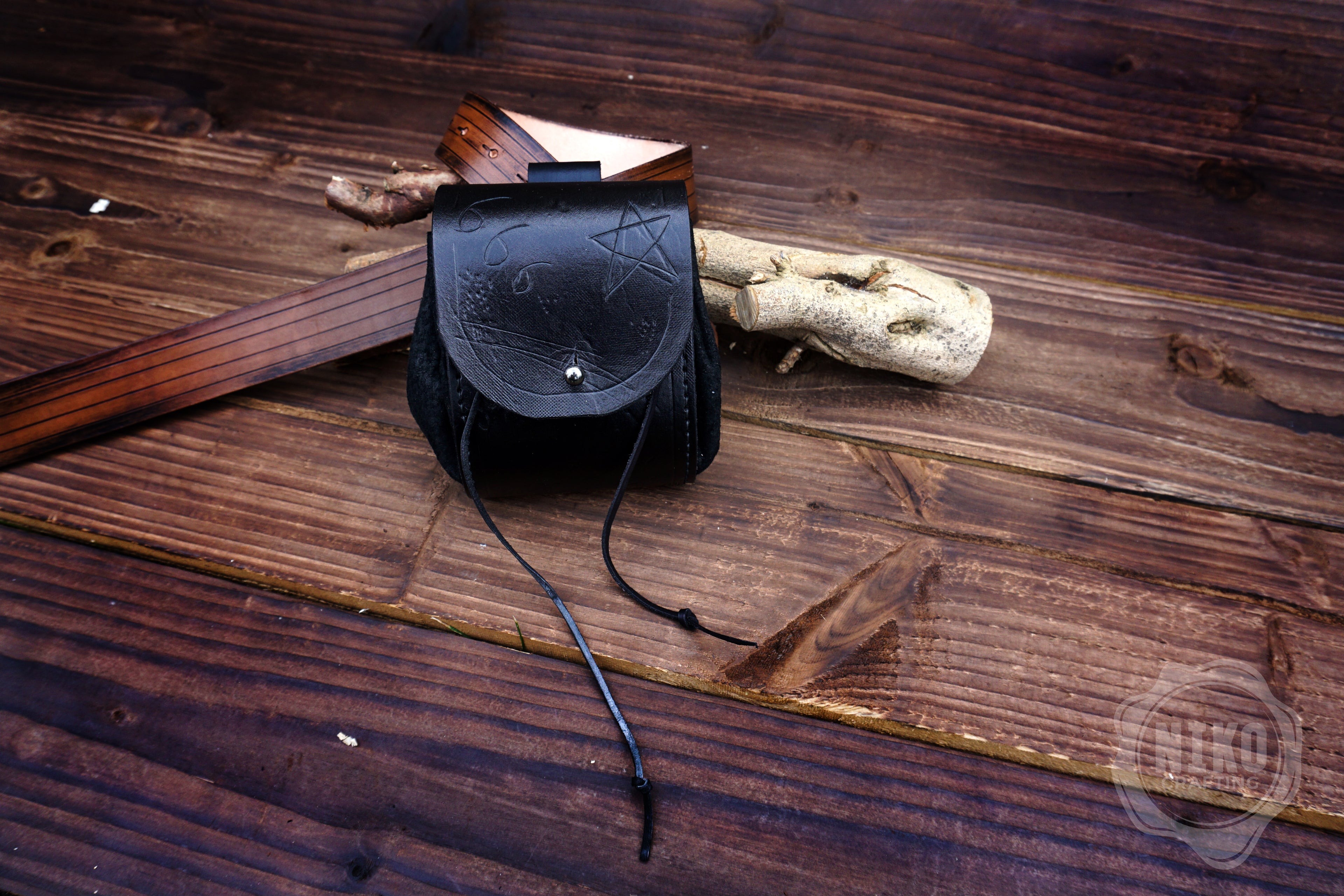 Handmade Leather Belt Pouch: Goth - Personalized Full Grain Leather. Gothic Hip-Bag