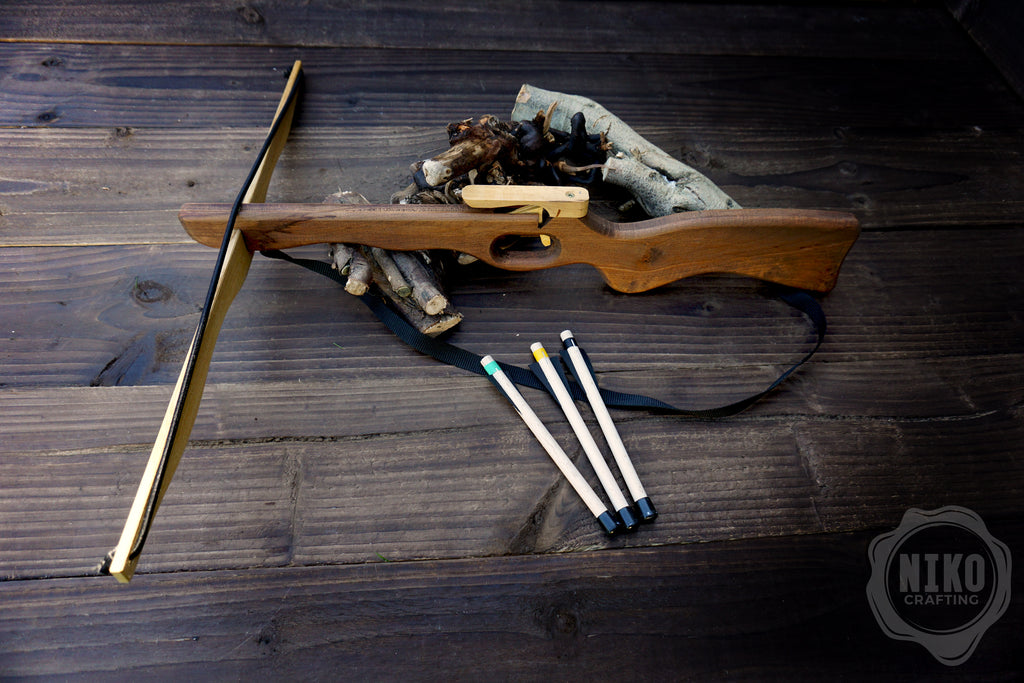 Large Wooden Crossbow and 3 Arrows: Handmade, Personalised Gift
