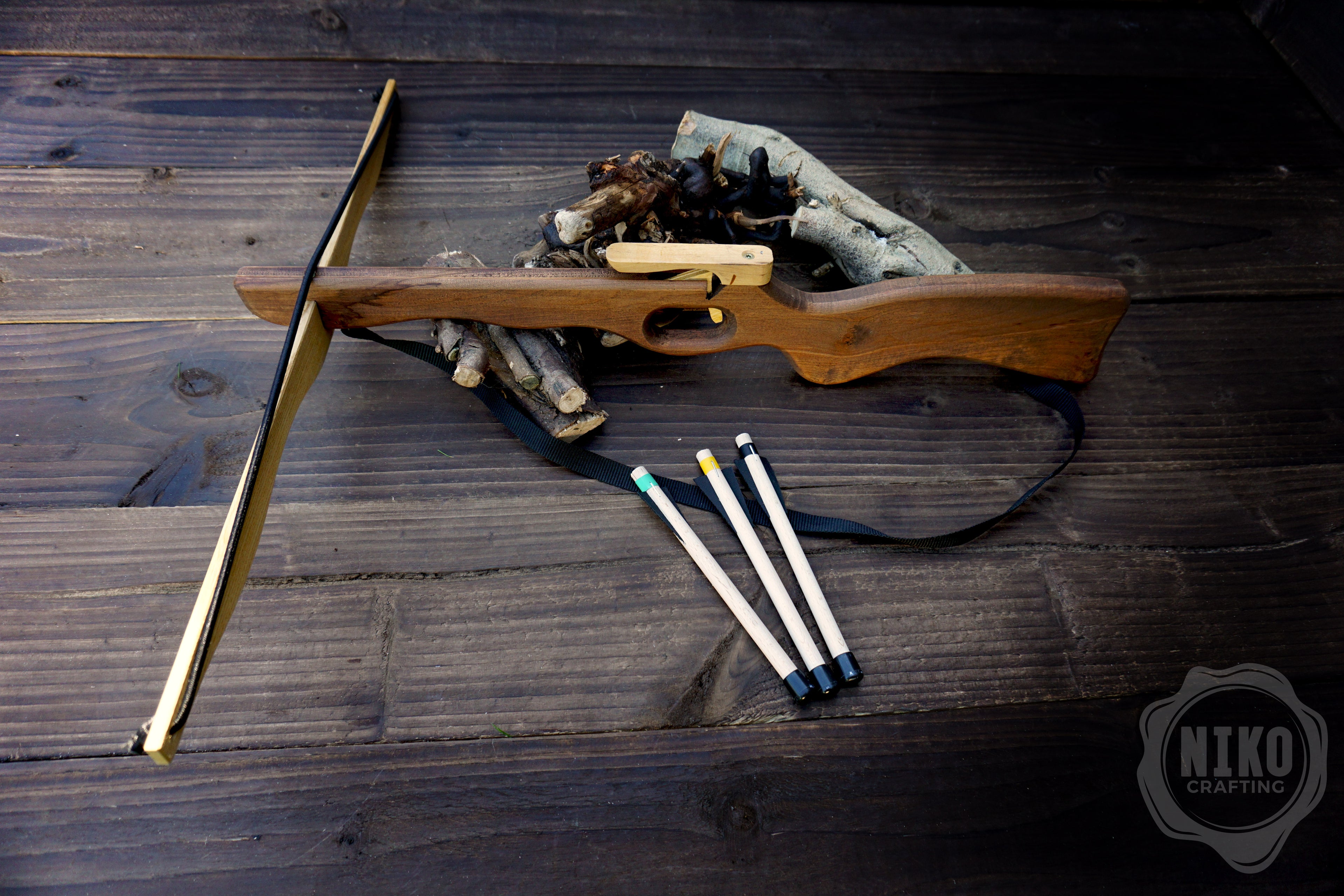 Large Wooden Crossbow and 3 Arrows: Handmade, Personalised Gift