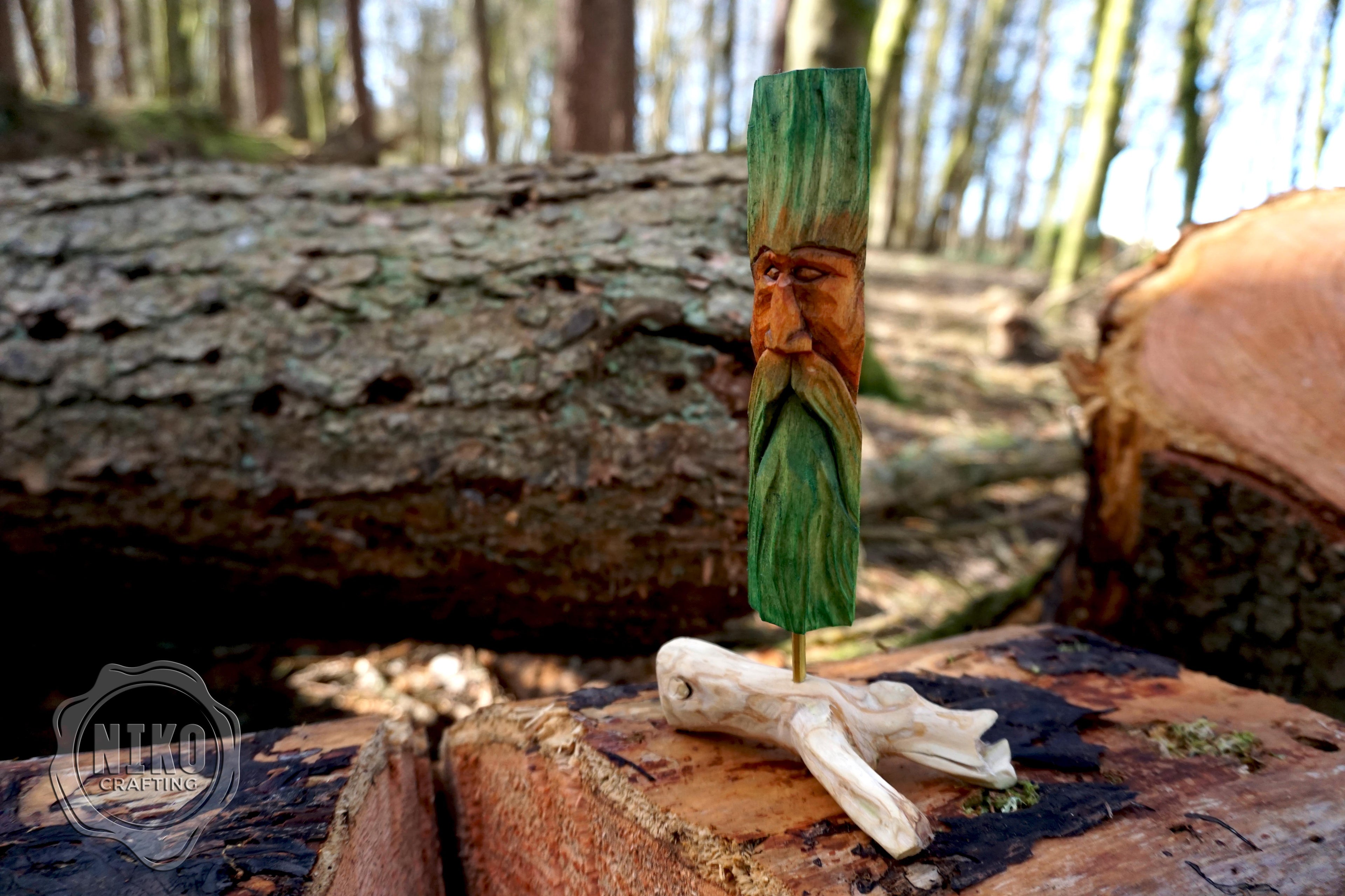 Hand Carved Wood Spirit - Whittled Standing Figurine. Personalised Green Man.