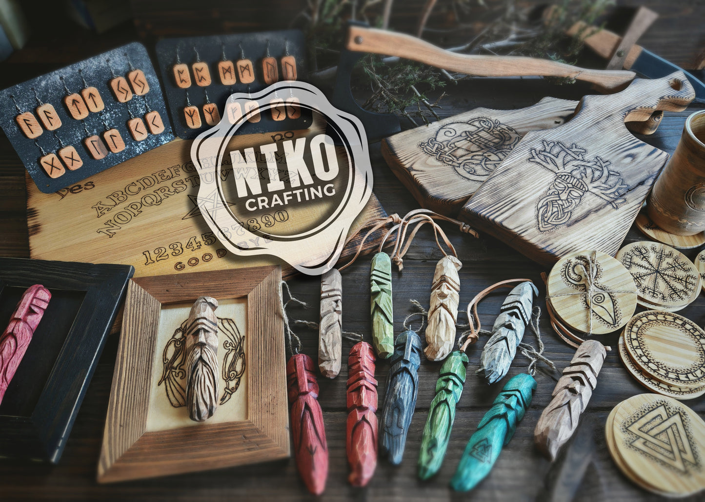 Wooden Fridge Magnet - Viking Round Shield: Hand-Carved,Personalised and Unique (a)