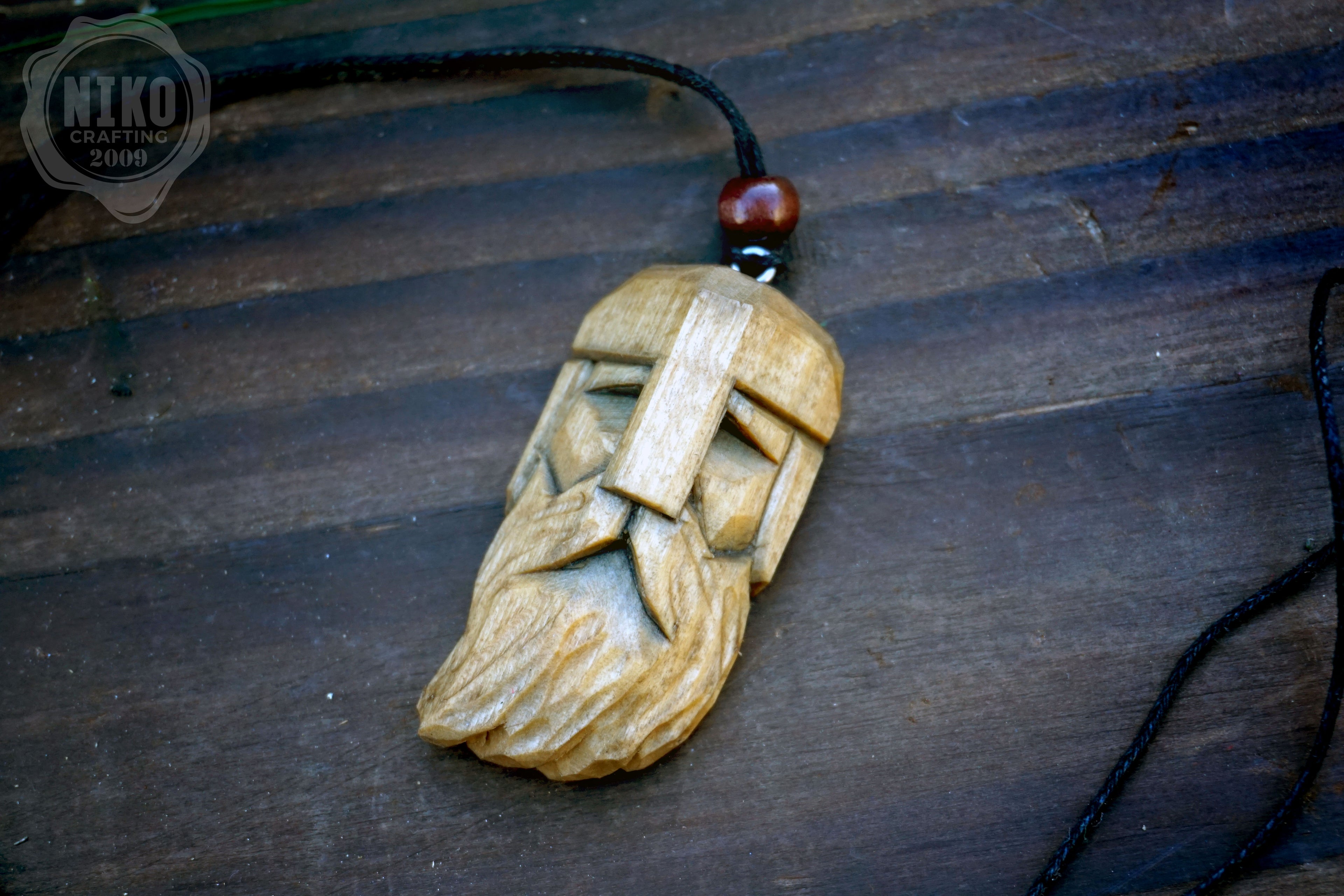 Hand-Carved Viking Pendant - Norse Jewellery. Wooden Necklace - Personalized whittling gift.