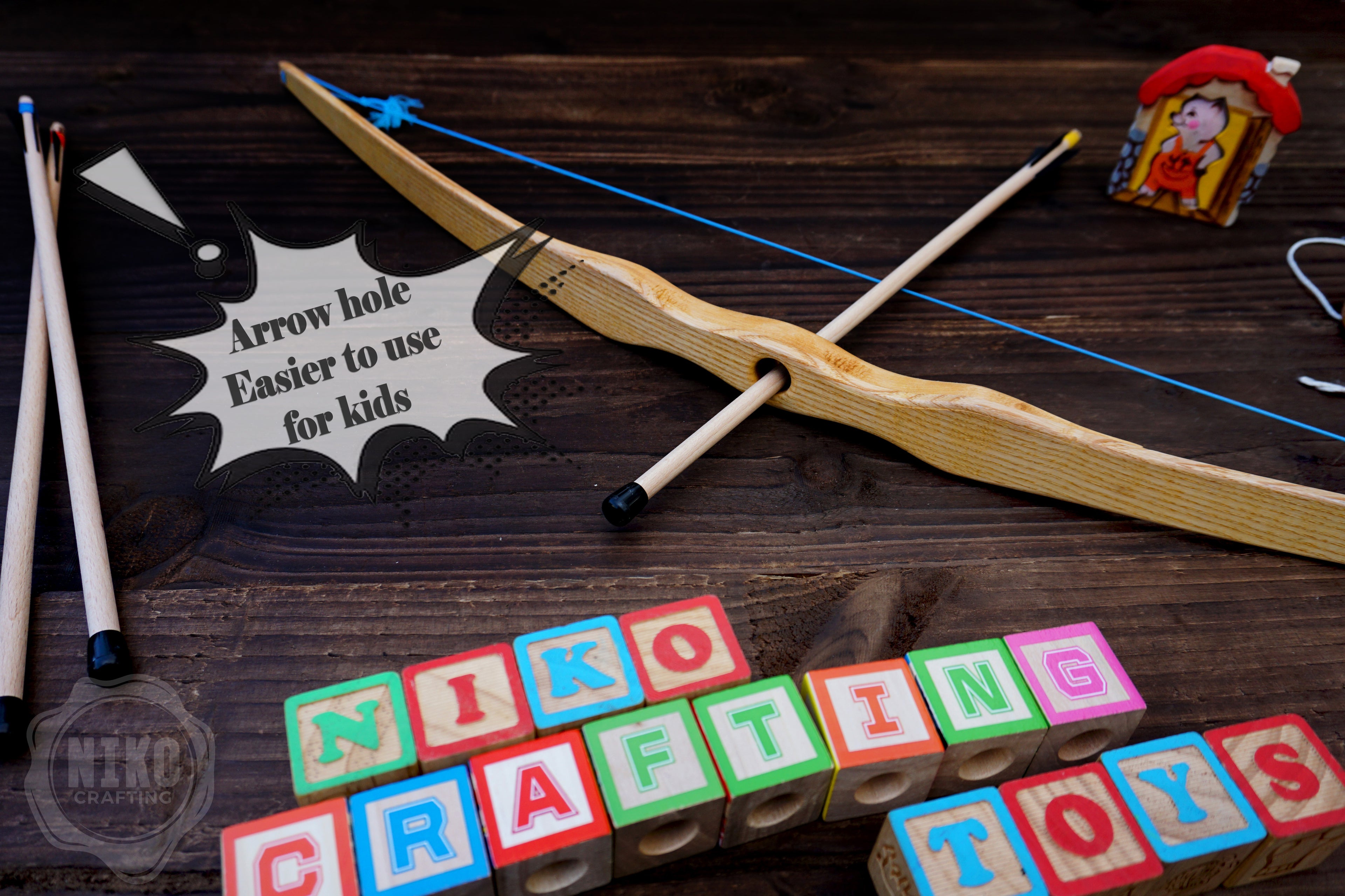 Small Wooden Bow and Arrows: Handmade, Personalised Gift