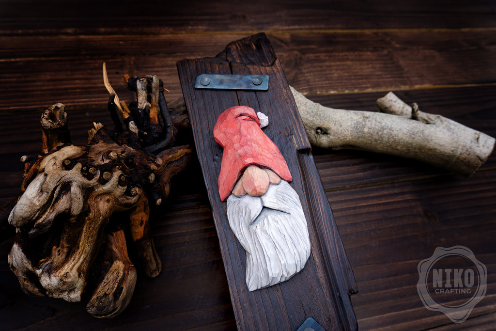 Hand-Carved Santa Claus Wall Art- Rustic Christmas Decoration. Personalised gift - C