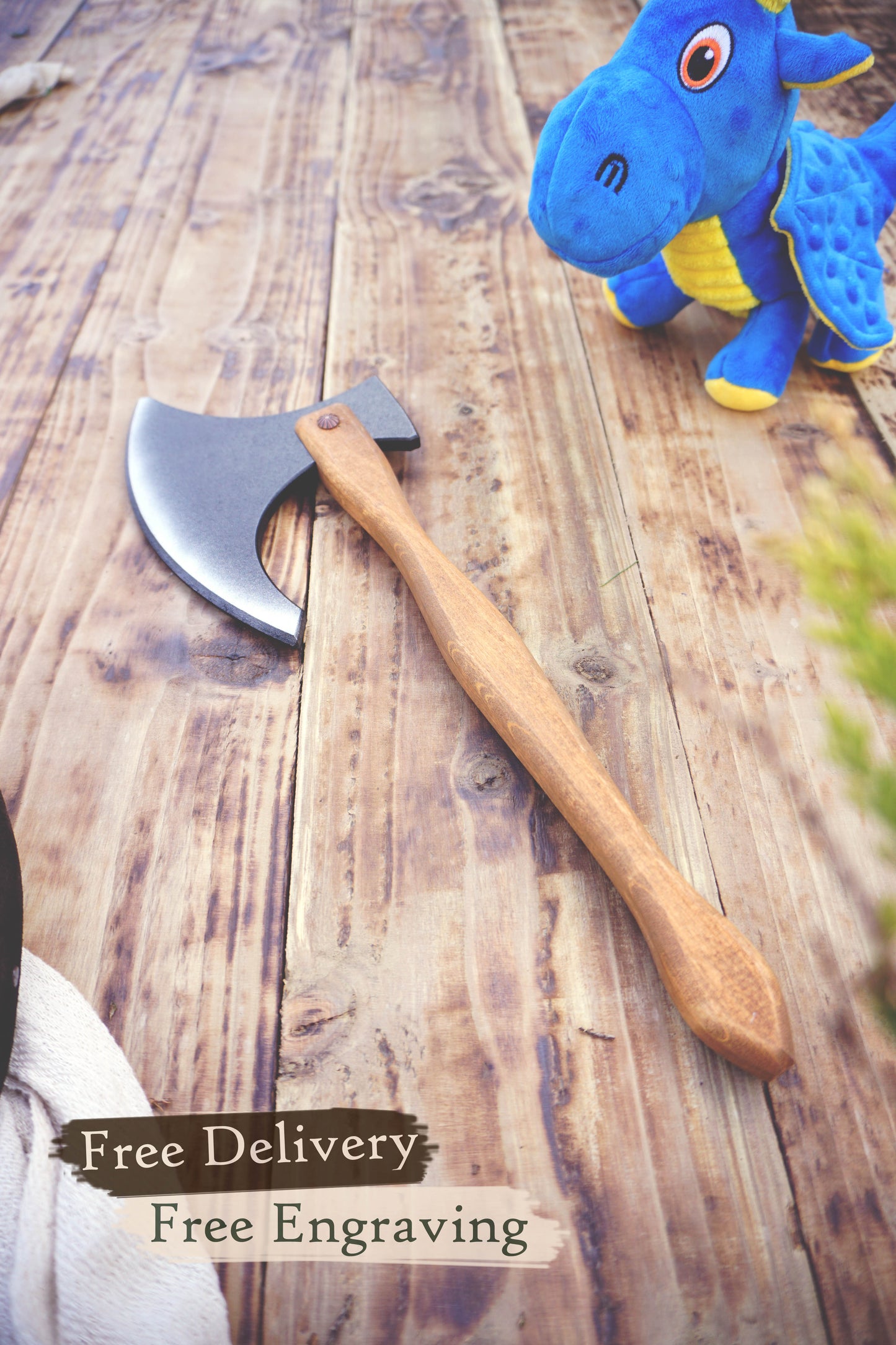 Wooden Medieval Toy Axe – Handmade Personalised, Unique Gift - B
