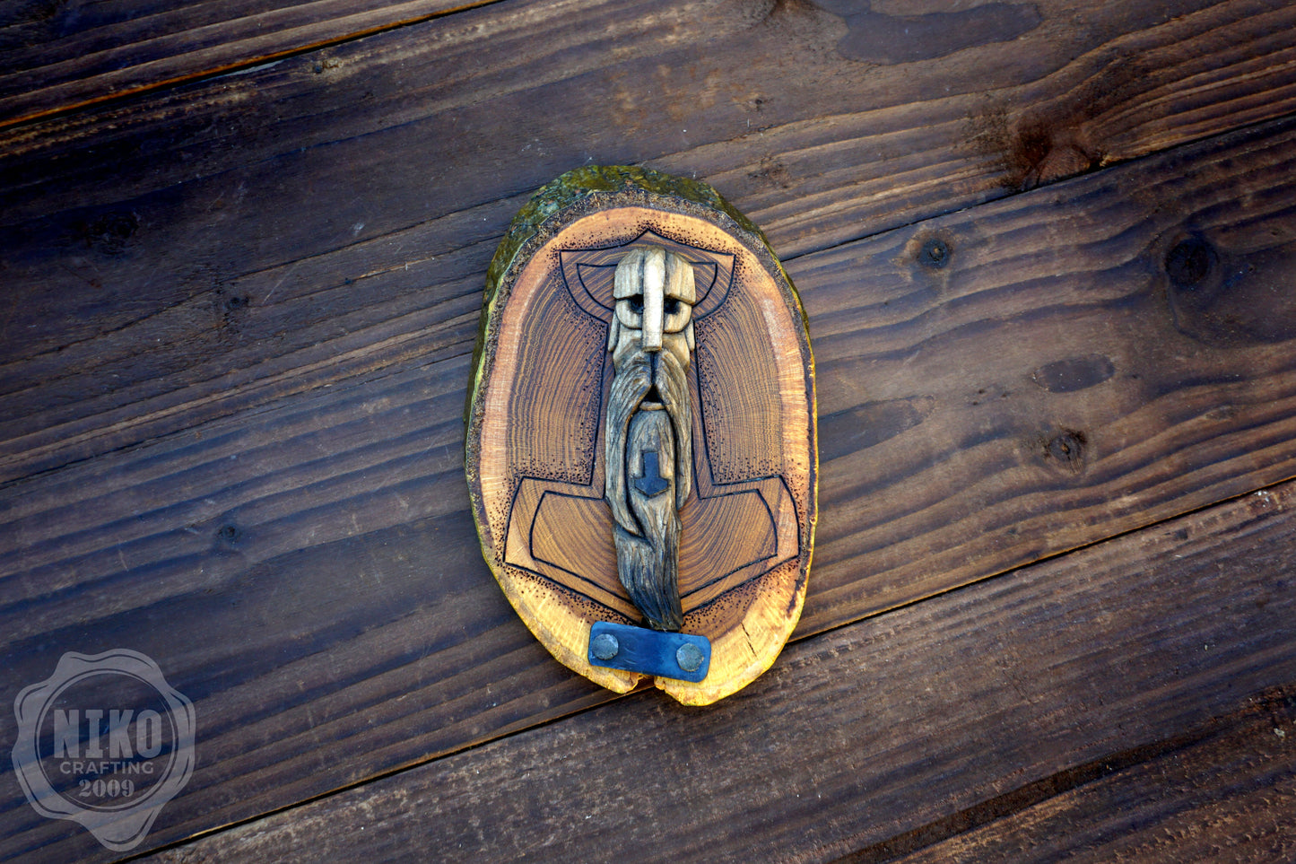 Hand Carved Thor Wall Art – Lime Wood, Laburnum Mjolnir Viking Norse Decor