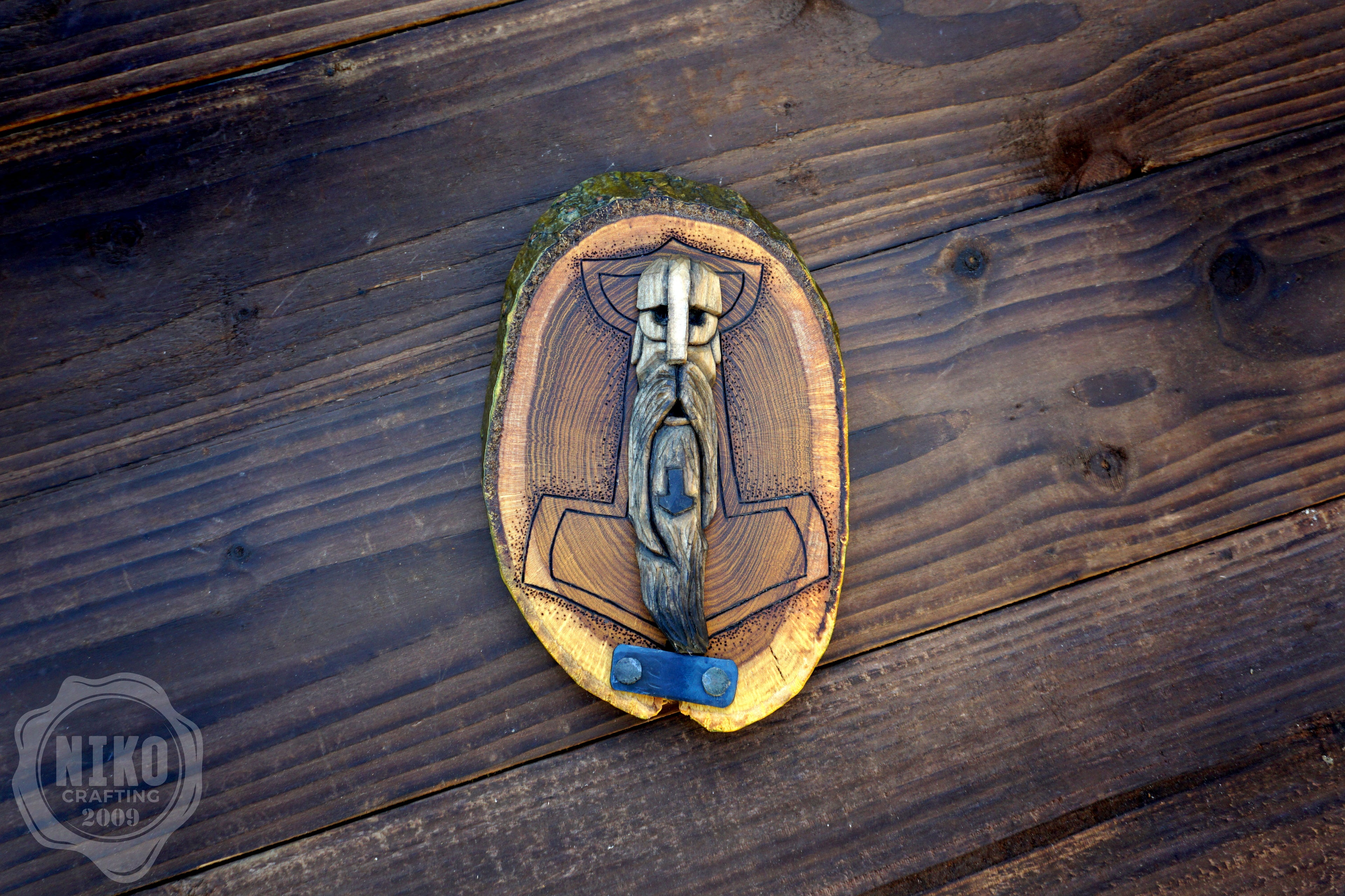 Hand Carved Thor Wall Art – Lime Wood, Laburnum Mjolnir Viking Norse Decor