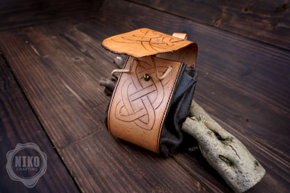 Handmade leather Viking Belt Pouch with "Aarhus Stone" Embossing - Medieval Hip-bag