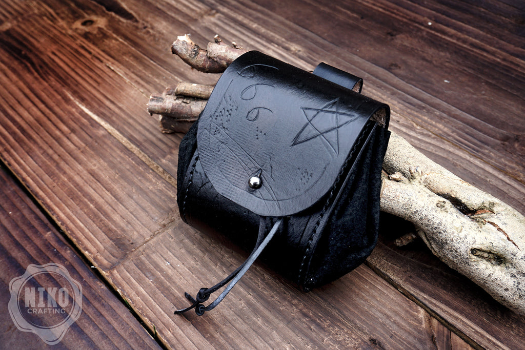 Handmade Leather Belt Pouch: Goth - Personalized Full Grain Leather. Gothic Hip-Bag