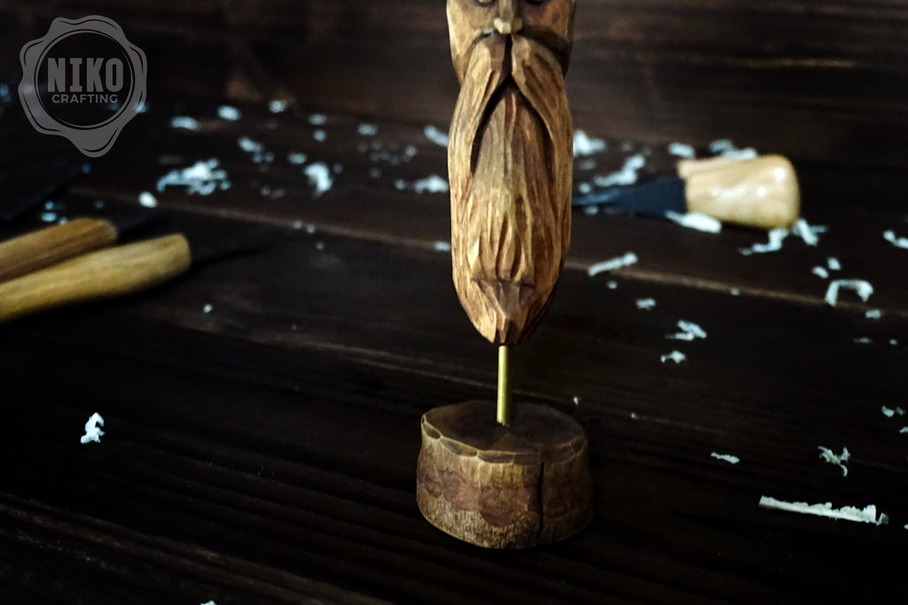 Hand-Carved Bearded Viking- Whittled Standing Figurine. Personalised Viking in Hat