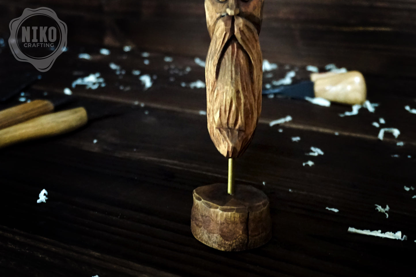Hand-Carved Bearded Viking- Whittled Standing Figurine. Personalised Viking in Hat