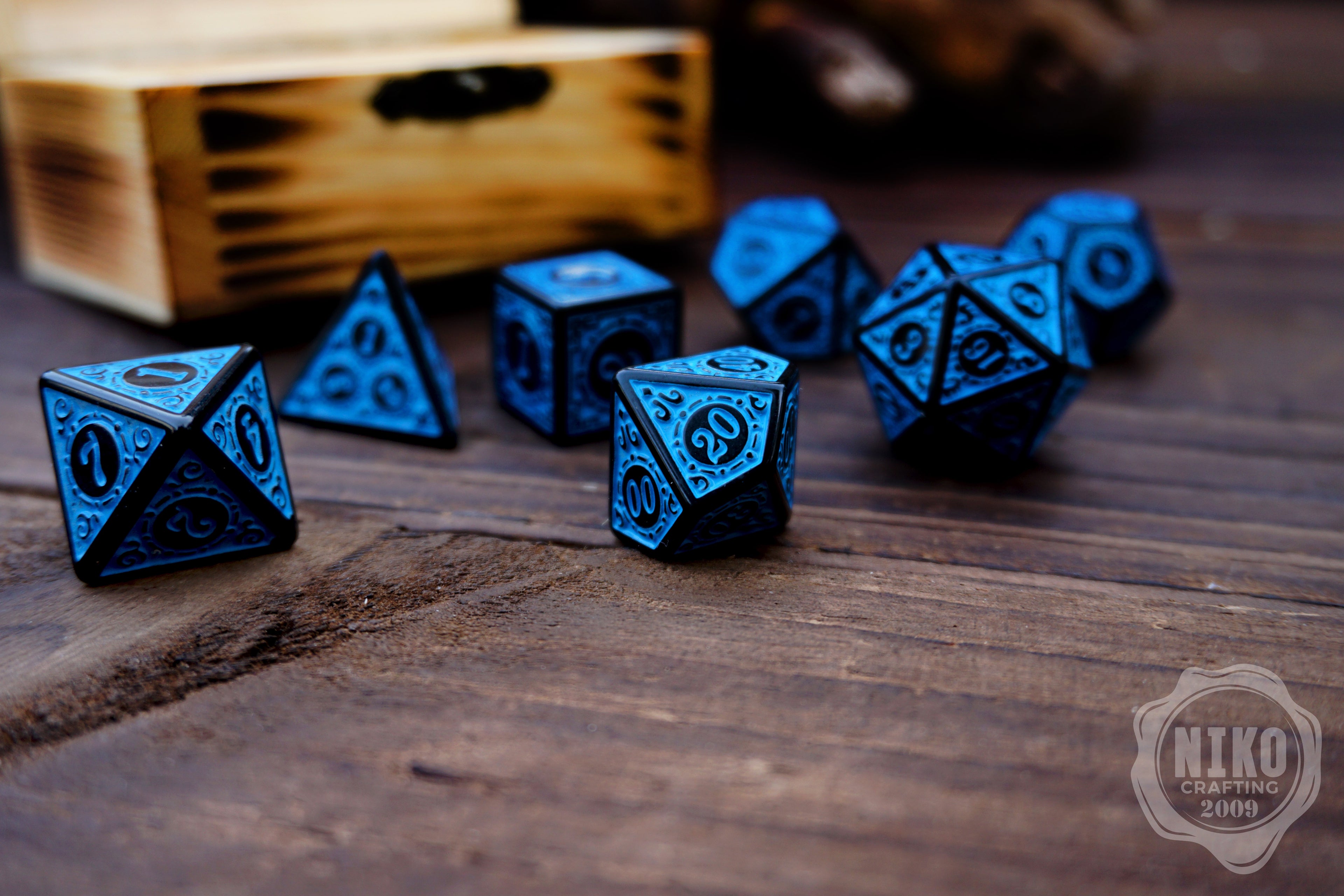 DnD Dice in Wooden Box - Pyrography: Axe - Hand-made, Personalized Dungeons and dragons Gift
