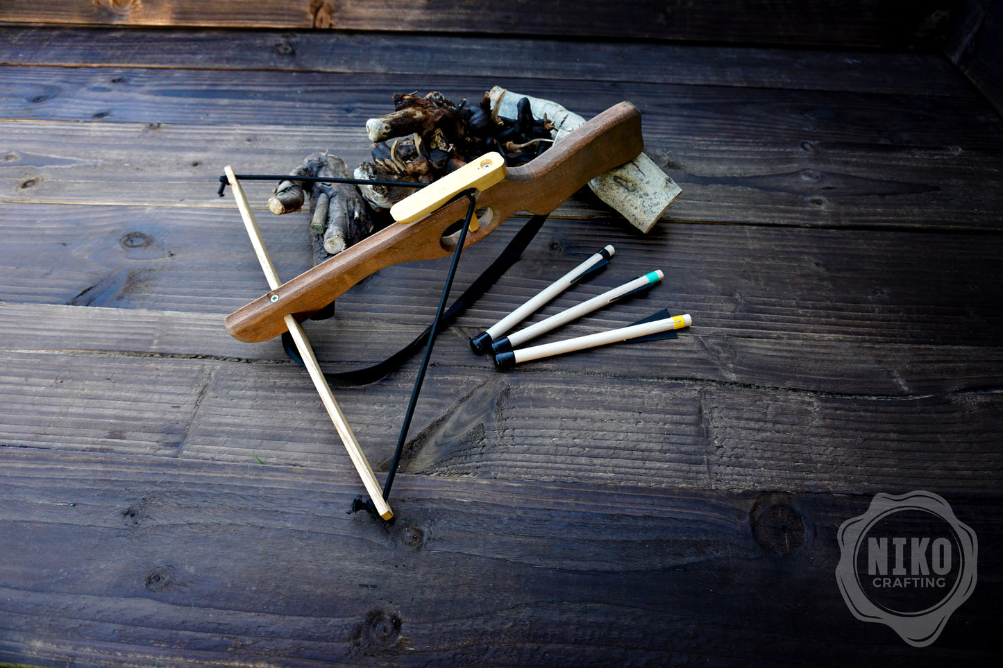 Small Wooden Crossbow and 3 Arrows: Handmade, Personalised Gift