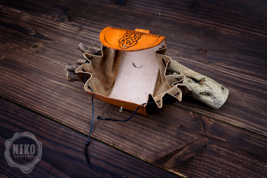 Handmade Viking Leather Pouch: Veles Embossing - Medieval, Pagan Hip-bag