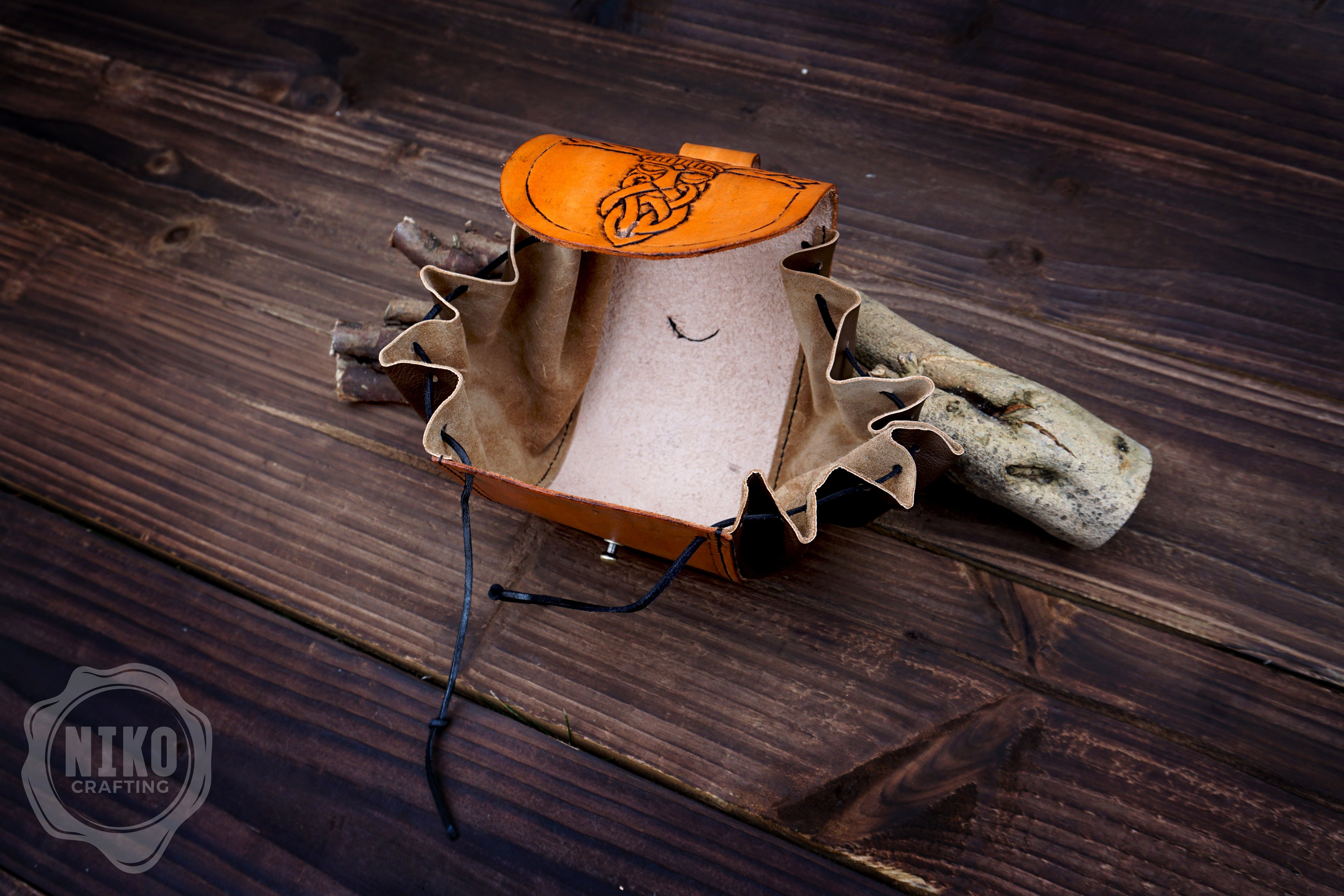 Handmade Viking Leather Pouch: Veles Embossing - Medieval, Pagan Hip-bag