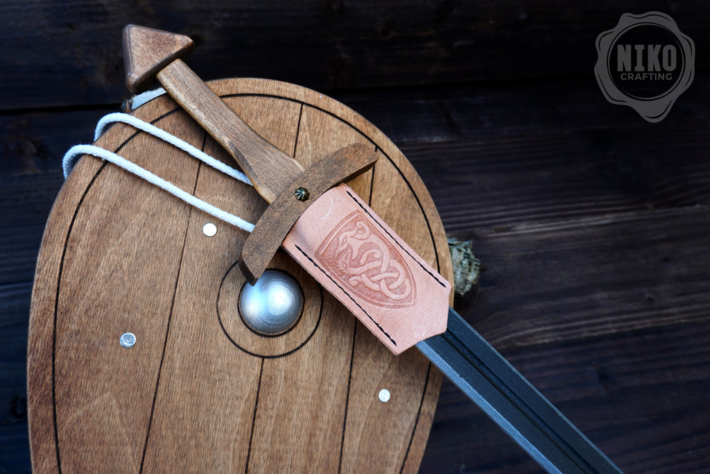 Wooden Viking Sword and Almond Shield - Handmade Personalised Toy - B