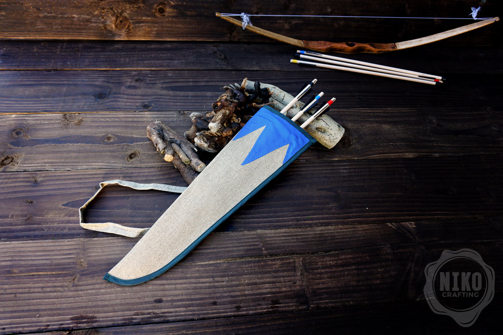 Handmade Toy Linen Quiver for Small Bow – Includes 3 Wooden Arrows