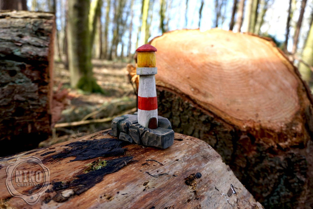 Hand-Carved Wooden Lighthouse – Personalised Home Decor. Whittled from Basswood