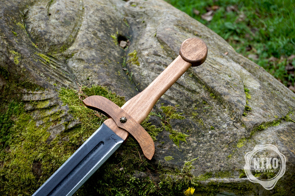 Wooden Medieval Toy Sword with Leather Scabbard – Personalised Handmade Toy